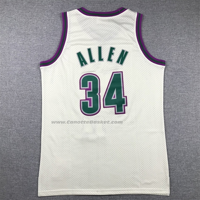 Maglia Milwaukee Bucks Ray Allen #34 Mitchell & Ness Chainstitch Crema